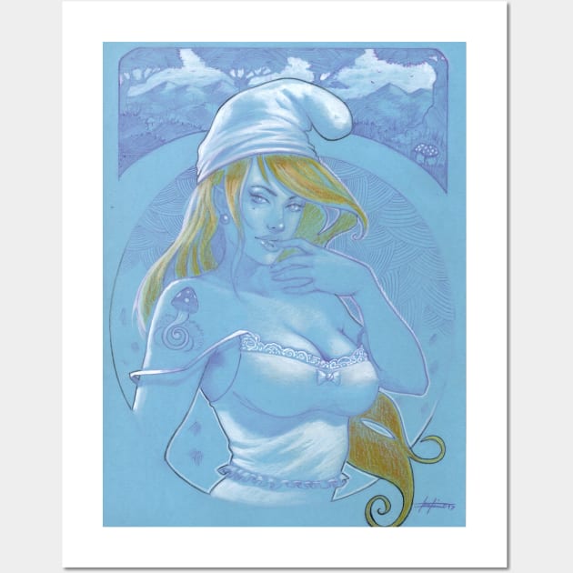 Smurfette (With Background) Posters and Art Prints Wall Art by lucastrati